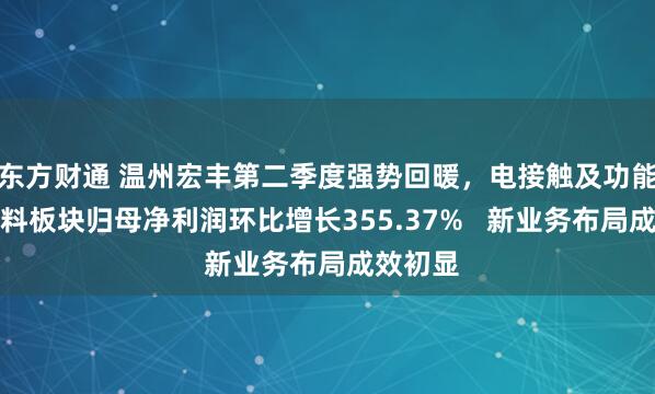 东方财通 温州宏丰第二季度强势回暖,电接触及功能复合材料板块归母净利润环比增长355.37% 新业务布局成效初显