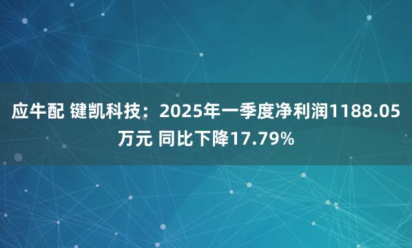 应牛配 键凯科技：2025年一季度净利润1188.05万元 同比下降17.79%