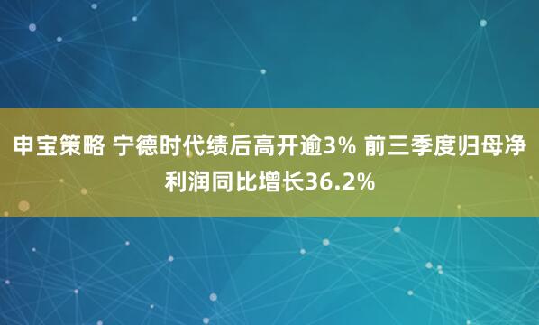 申宝策略 宁德时代绩后高开逾3% 前三季度归母净利润同比增长36.2%